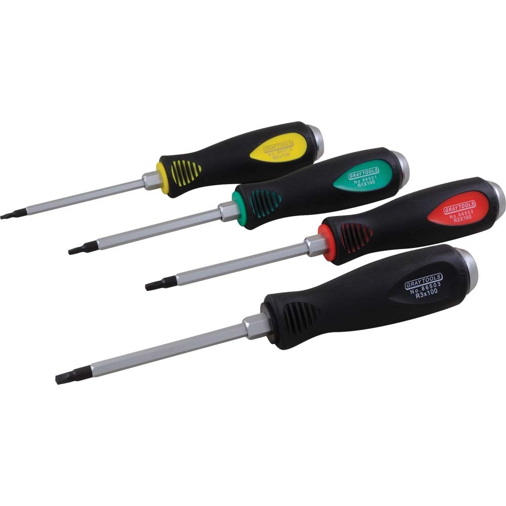 4 Piece Square Recess Screwdriver Set, #0, #1, #2 & #3