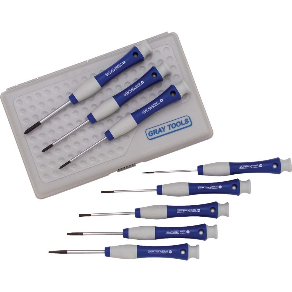 8 Piece Precision Screwdriver Set, Slotted & Phillips