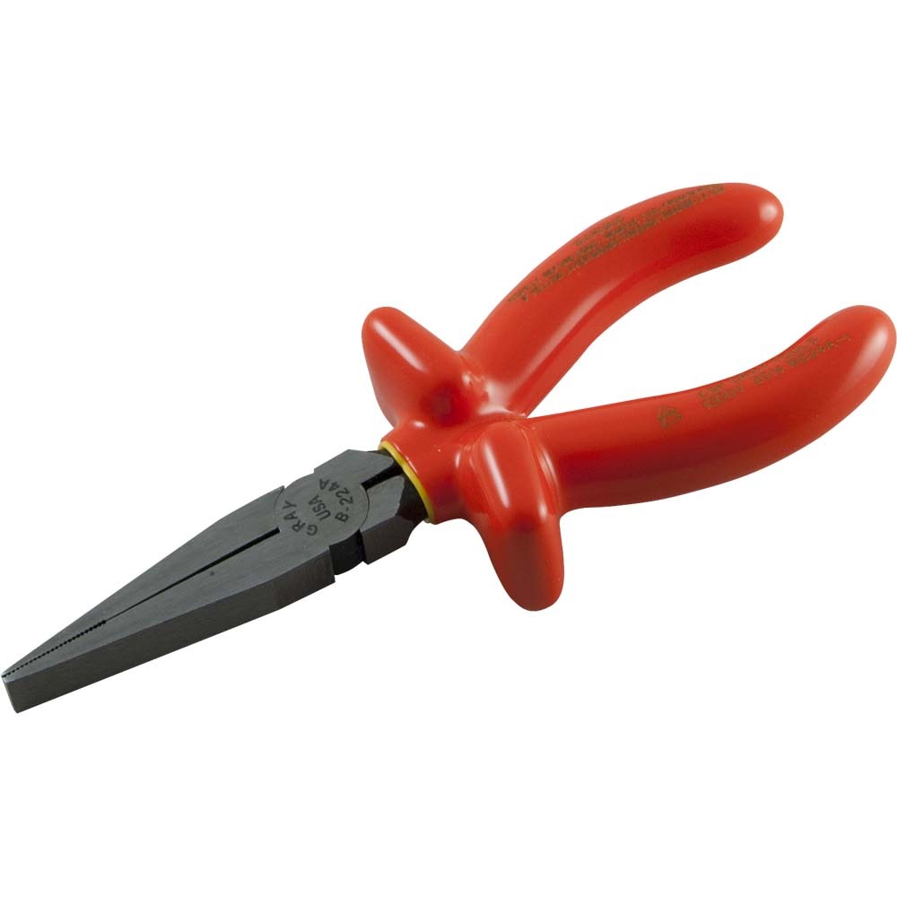 Flat Nose Plier, 6-1/2&#34; Long, 2&#34; Jaw, 1000V Insulated