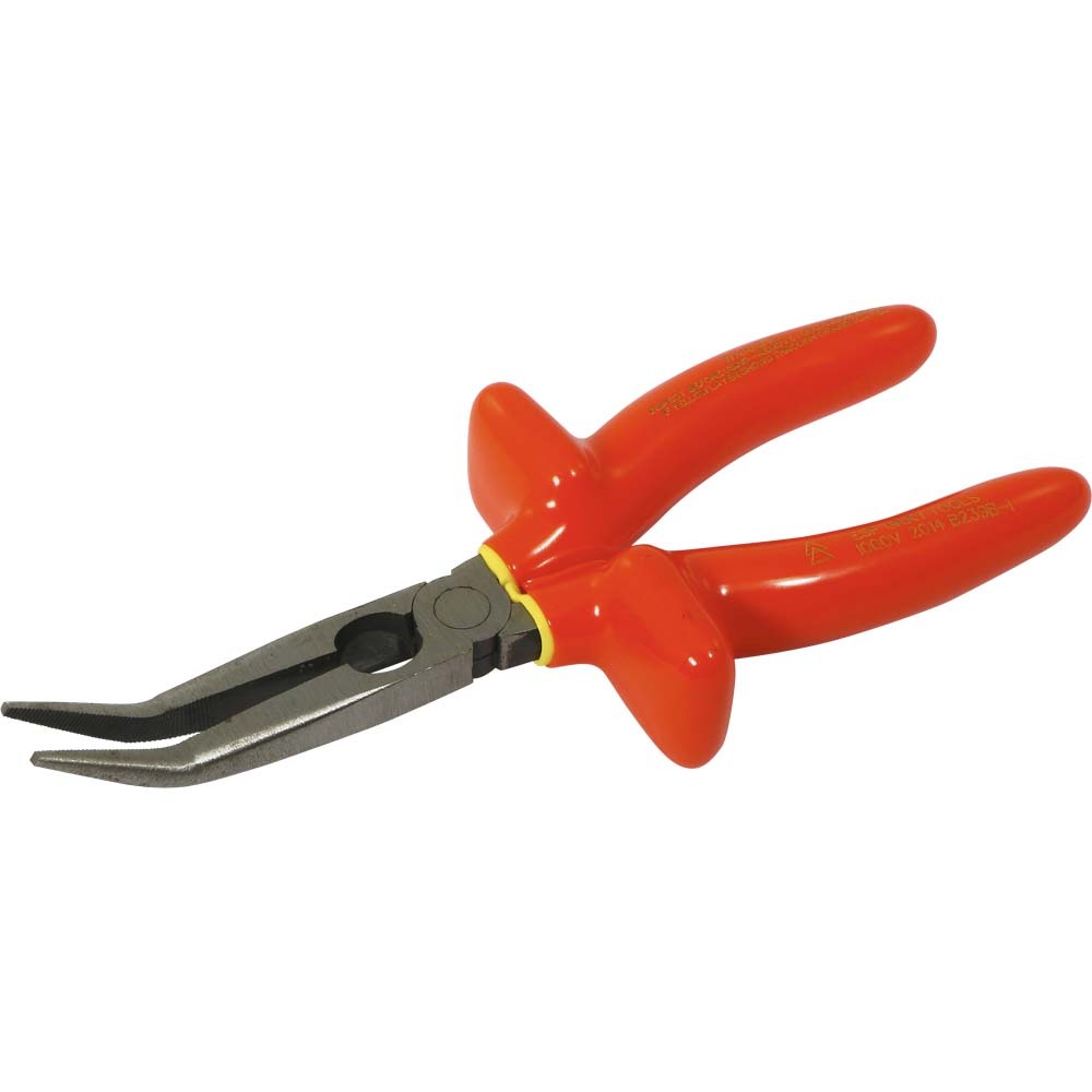 Needle Nose Pliers, 45° Curve With Cutter, 7-7/8&#34; Long, 2-3/4&#34; Jaw, 1000V Insulated