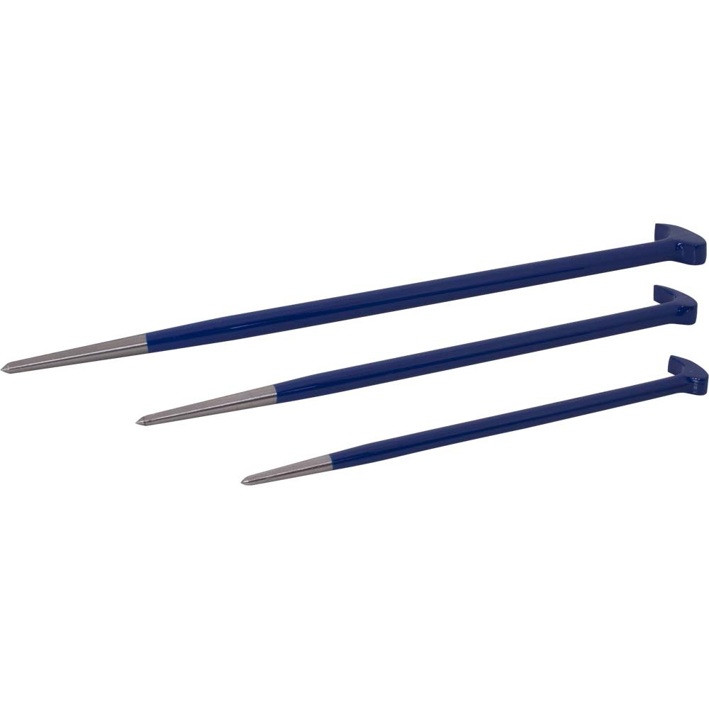 3 Piece Rolling Head Pry Bar Set, Royal Blue Paint Finish