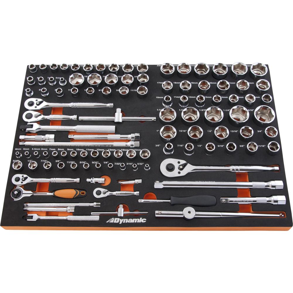 108 Piece 1/4”, 3/8”& 1/2” Drive Socket & Attachment Set With Foam Tool Organizer