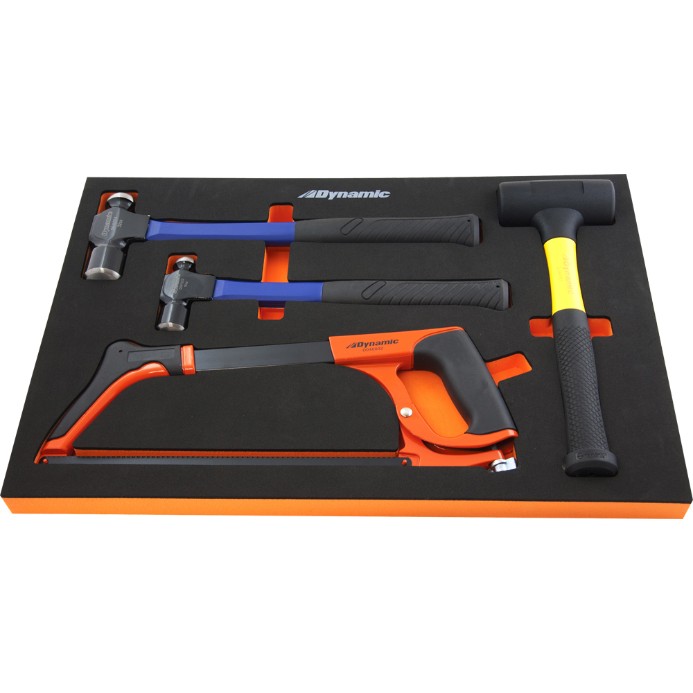 5 Piece Hammer & Hacksaw Set With Foam Tool Organizer