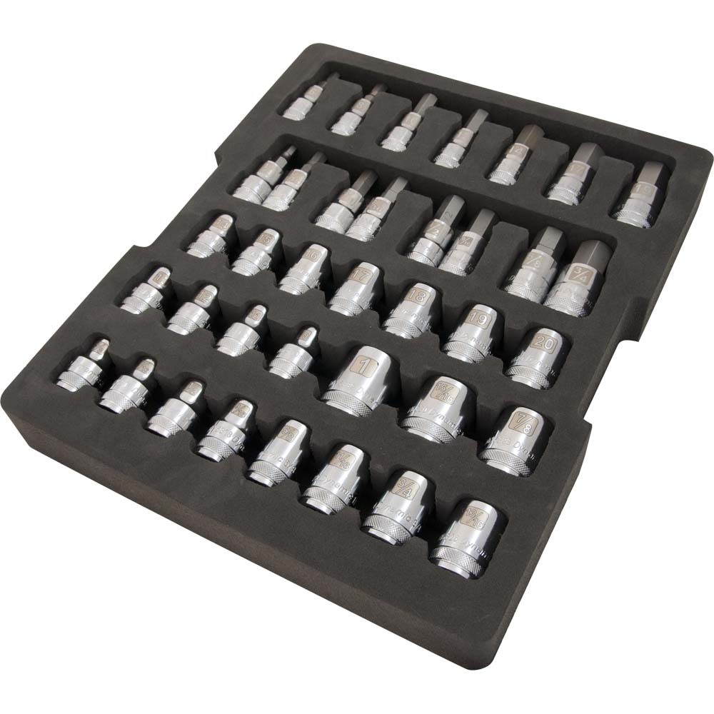 1/2&#34; Drive 38 Piece Chrome Socket Set With Foam Tool Organizer