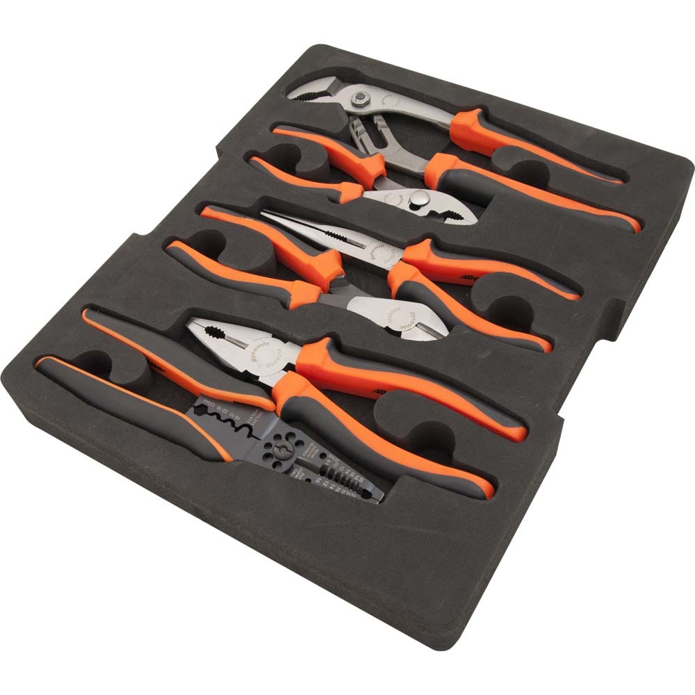 7 Piece Pliers and Wire Stripper Set With Foam Tool Organizer