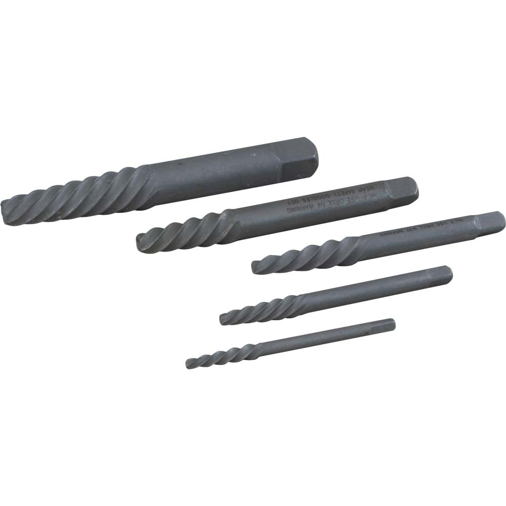 5 Piece Left Hand, Spiral Tapered Flute, Screw Extractor Set