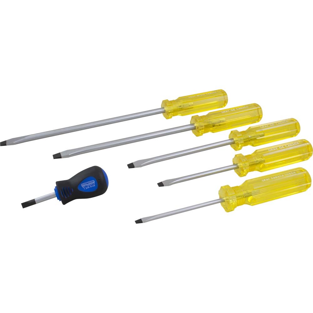 6 Piece Slotted Screwdriver Set, 1-1/2&#34;, 4&#34;, 6&#34;, 8&#34;, 10&#34;, 4&#34; Cabinet