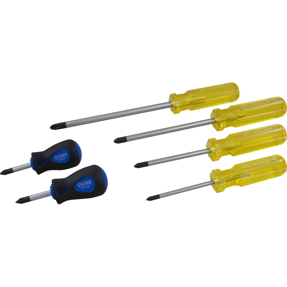 6 Piece Phillips Screwdriver Set, Stubby No.1 & No.2, No.1 - No.4