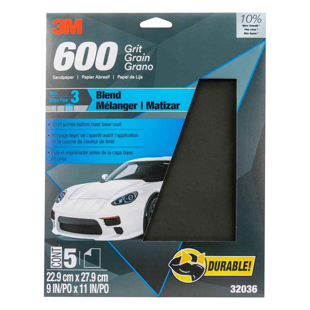 3M™ Wetordry™ Sandpaper 32036, 600 Grit, 9 in x 11 in, 5 Sheets/Pack