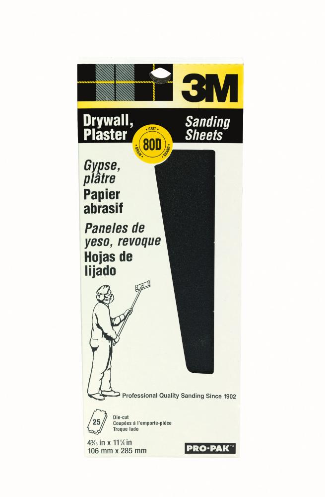 3M™ Drywall & Plaster Sanding Sheets 99433NA, 80 Grit, 4 3/16 in x 11 1/4 in, 25/Pack