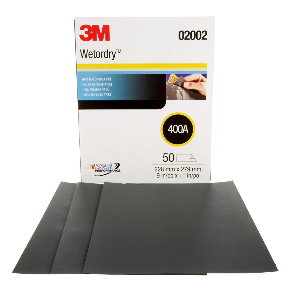 3M™ Wetordry™ Tri-M-ite™ Sheet, 413Q, 02002, 400, A-weight, 9 in x 11 in (22.86 cm x 27.94)