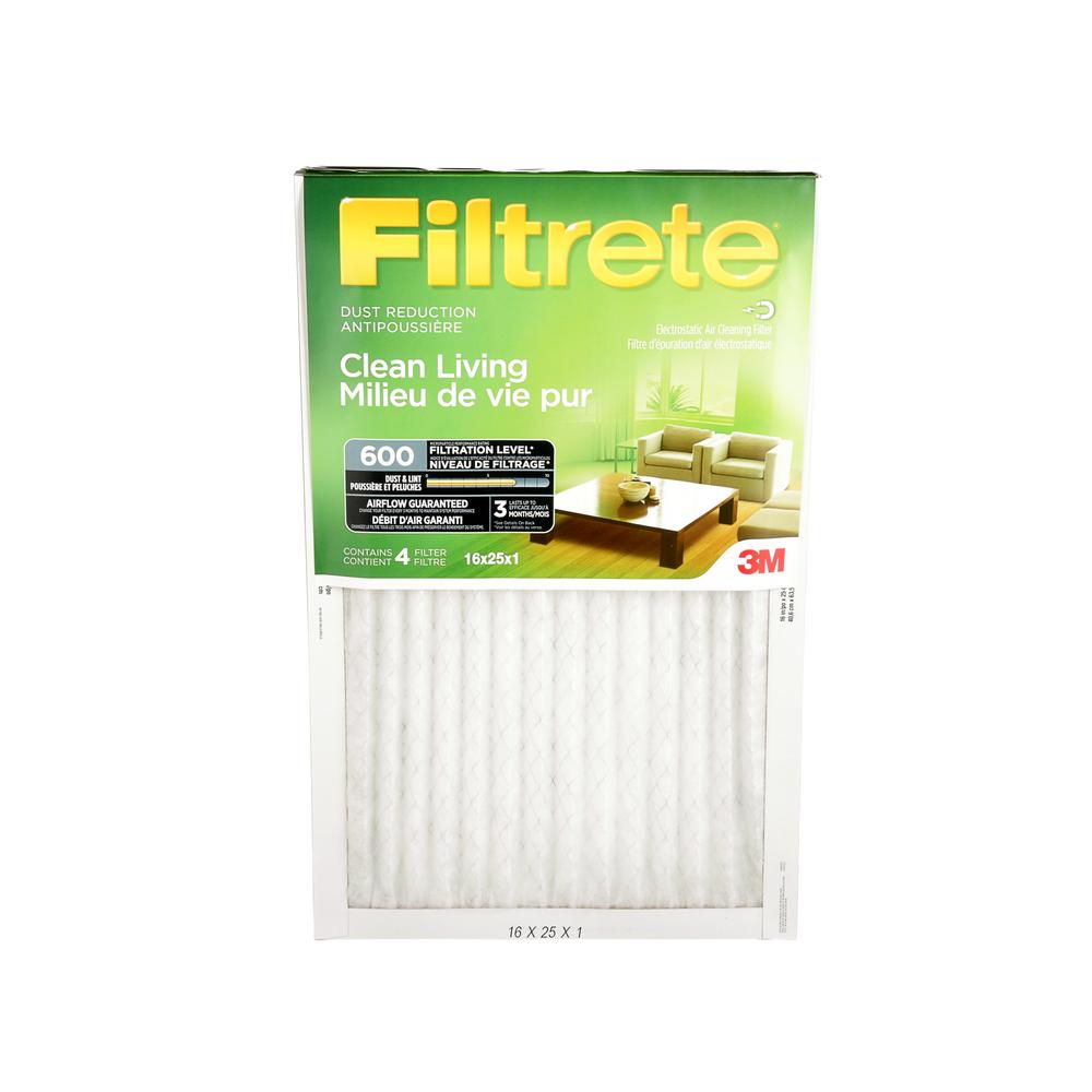 Filtrete™ Clean Living Dust Reduction Filter, MPR 600, 16 in x 25 in x 1 in, 4 per pack