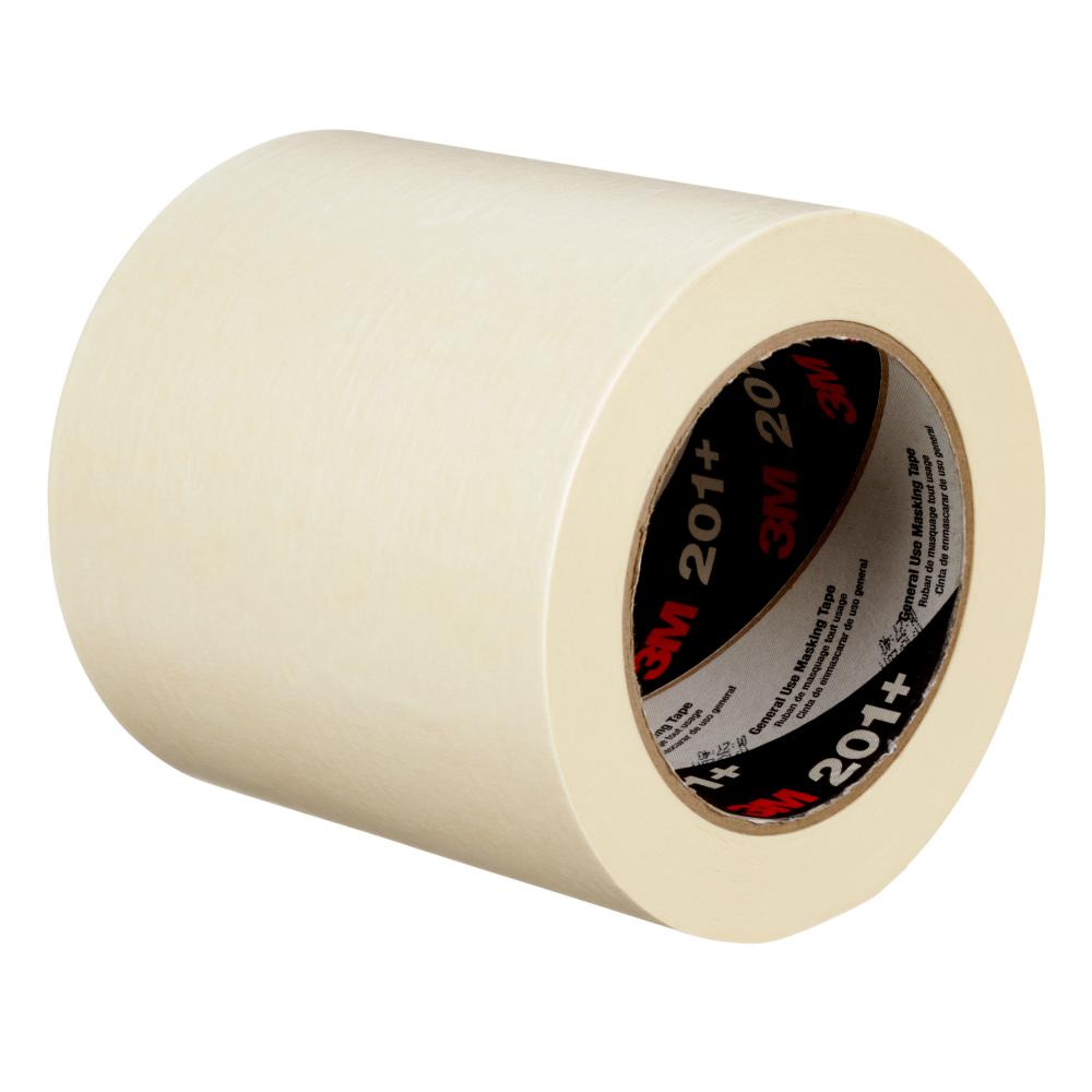 3M™ General Use Masking Tape, 201+, tan, 4.53 in x 60 yd (115 mm x 55 m), 8 rolls/case