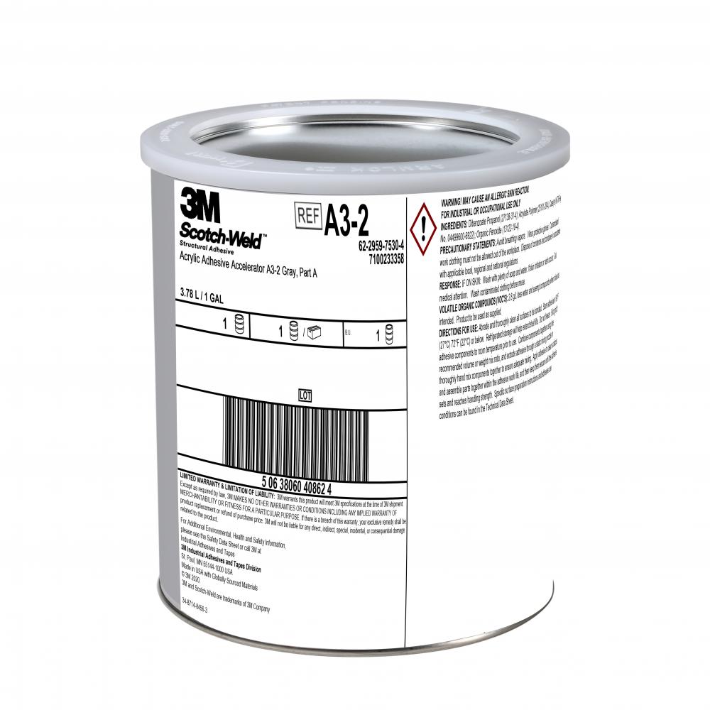 3M™ Scotch-Weld™ Acrylic Adhesive Accelerator A3-2, Grey, Part A, 1 gal (4.54 L), Can, 1/Case