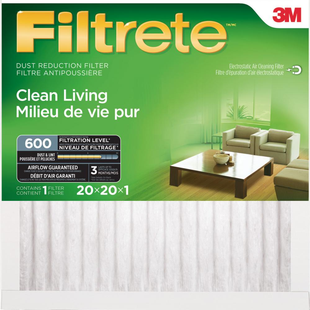 Filtrete™ Clean Living Dust Reduction Filter, MPR 600, 20 in x 20 in x 1 in