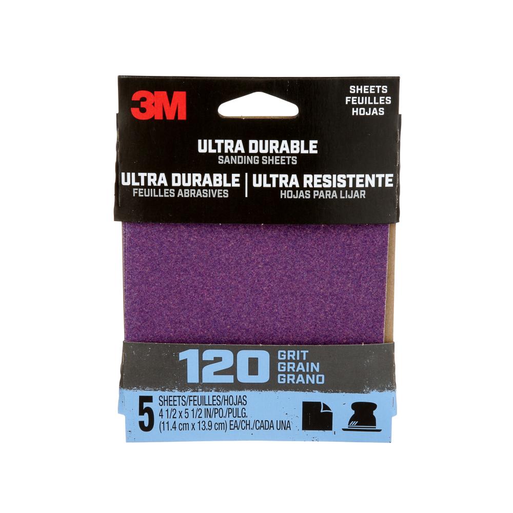 3M™ Ultra Durable Power Sanding 1/4 Sheet, 120 grit, 1/4Sht5pk120, 5/Pack