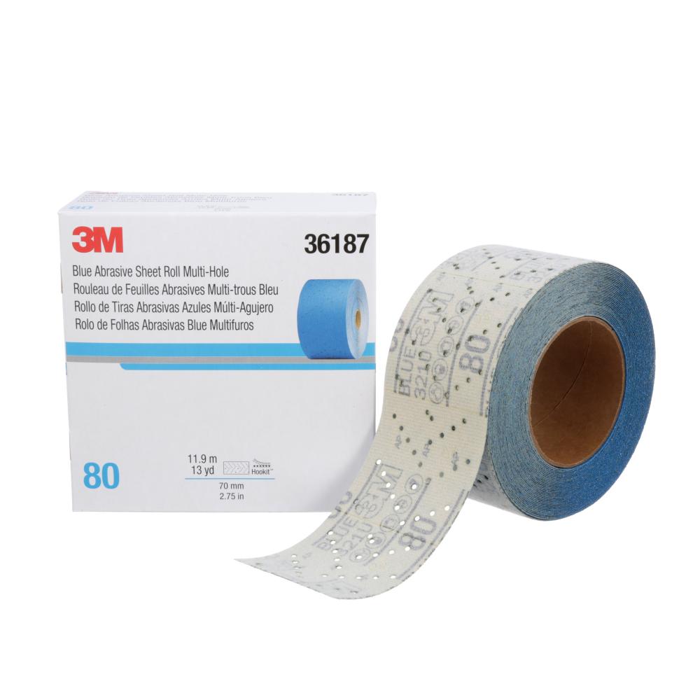 3M™ Hookit™ Blue Abrasive Sheet Roll, 321U, 36187, 80, 2-3/4 in x 13 yd (69.85 mm x 11.88 m)