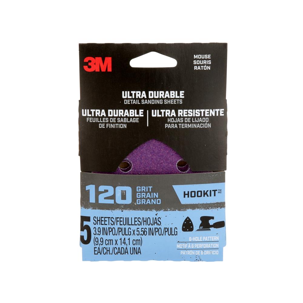 3M™ Ultra Durable Detail Sanding Sheets, 120 grit, Mouse5pk120, 5/Pack