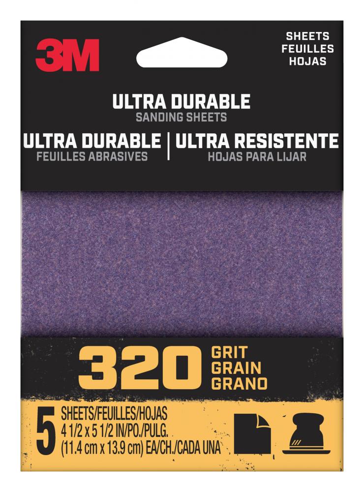 3M™ Ultra Durable Power Sanding 1/4 Sheet, 320 grit, 1/4Sht5pk320, 5/Pack