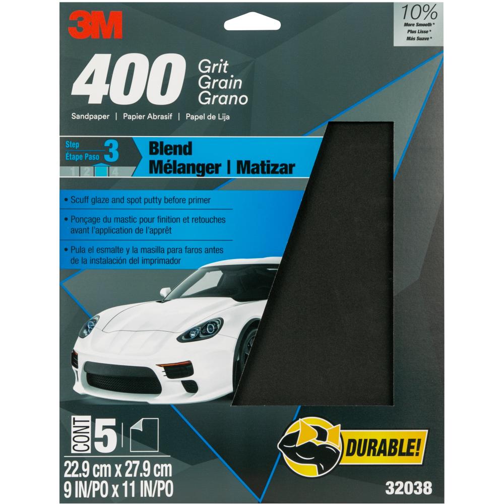 3M™ Wetordry™ Sandpaper 32038, 9 x 11 in, 400 Grit, 5 Sheets/Pack, 20 Packs/Case