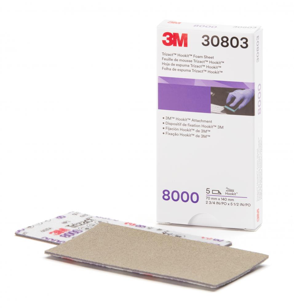 3M™ Trizact™ Hookit™ Foam Sheet 30803, 70 mm x 140 mm, 8000, 5 Sheets/Pack, 10 Packs/Case