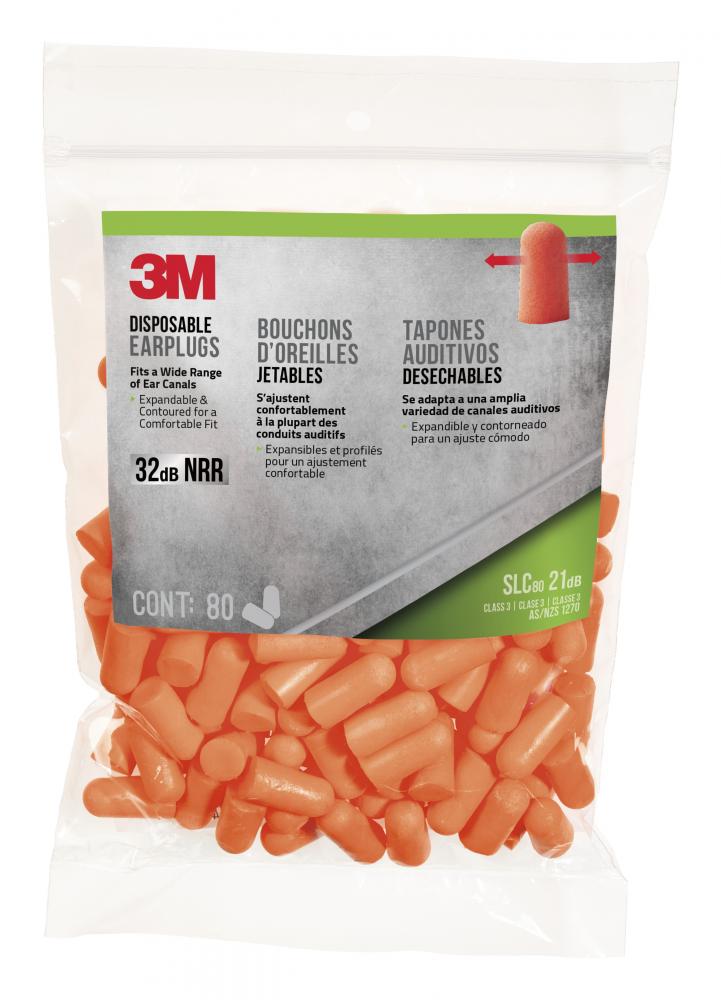 3M™ Disposable Earplugs 92800G80-DC, 32 dB NRR, Orange, 80 Pairs/Pack, 6 Packs/Case