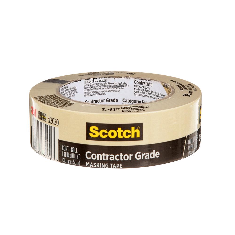 Scotch® Contractor Grade Masking Tape, 2020-36AP, 1.41 in x 60.1 yd (36 mm x 55 m)