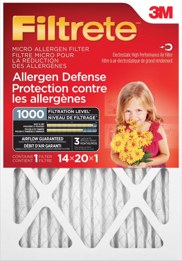 Filtrete™ Allergen Defense Micro Allergen Filter, MPR 1000, 14 in x 20 in x 1 in