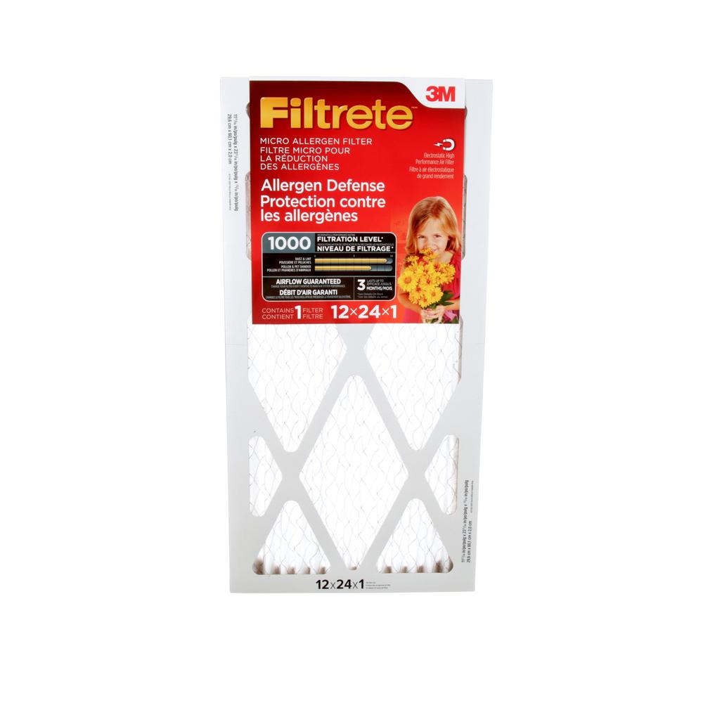 Filtrete™ Allergen Defense Micro Allergen Filter, MPR 1000, 12 in x 24 in x 1 in