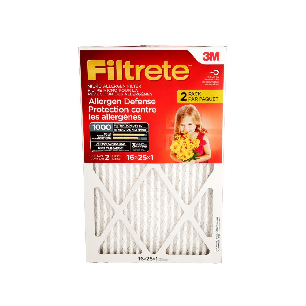 Filtrete™ Allergen Defense Micro Allergen Filter, MPR 1000, 16 in x 25 in x 1 in, 2 per pack