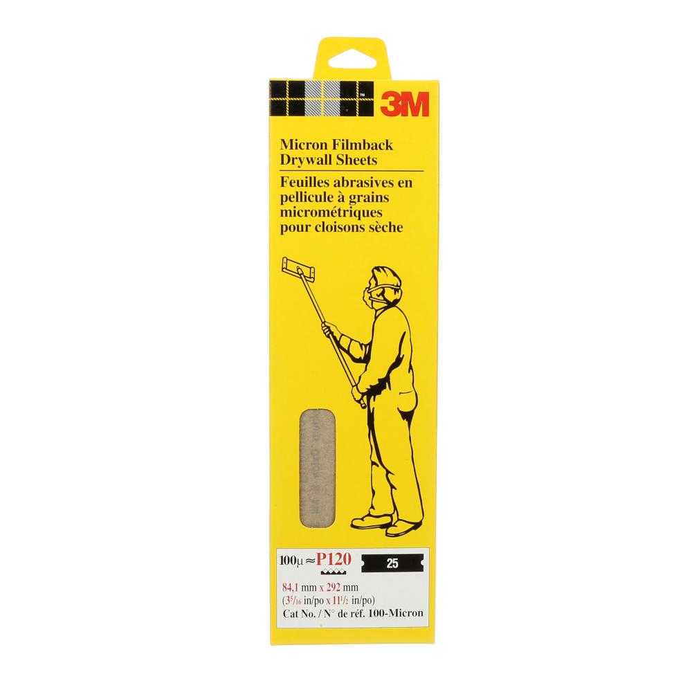 3M™ Micron Filmback Drywall Sheets, 100 Micron, P120, 3 5/16 in x 11 1/2 in, 25 Sheets/Pack