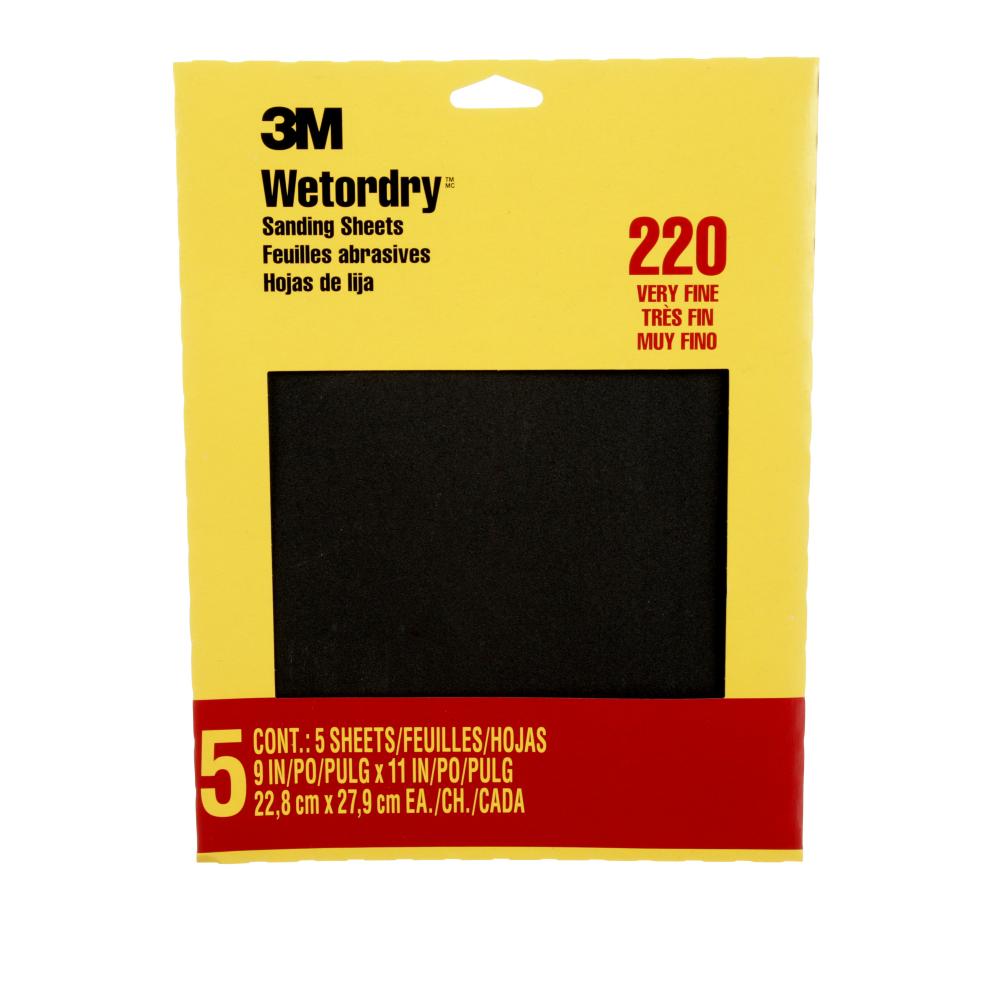 3M™ Wetordry™ Sanding Sheets 9087NA, 9 in x 11 in, 220 grit, 5/Pack