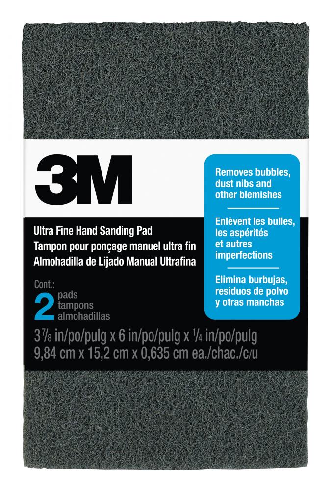 3M™ Ultra Fine Hand Sanding Pad 7448, 3 7/8 in x 6 in x 1/4 in, 2/Pack