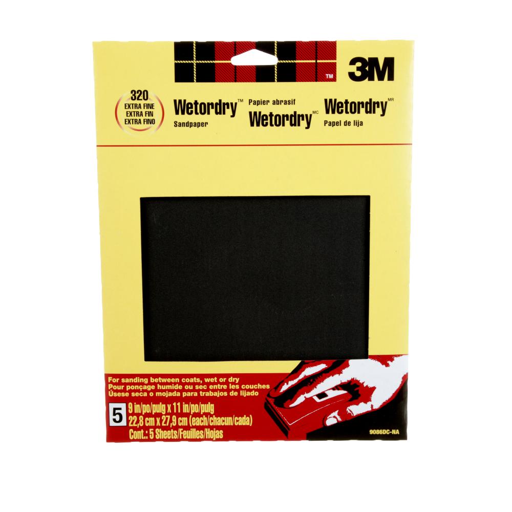 3M™ Wetordry™ Sanding Sheets 9086DC-NA, 9 in x 11 in, 320 grit, 5/Pack