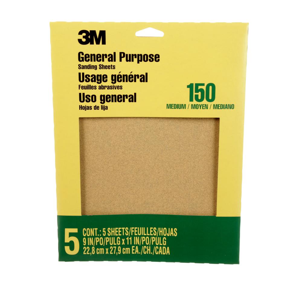 3M™ General Purpose Sandpaper 9001NA, Aluminum Oxide, 150 Grit, Fine, 9 in x 11 in, 5/Pack