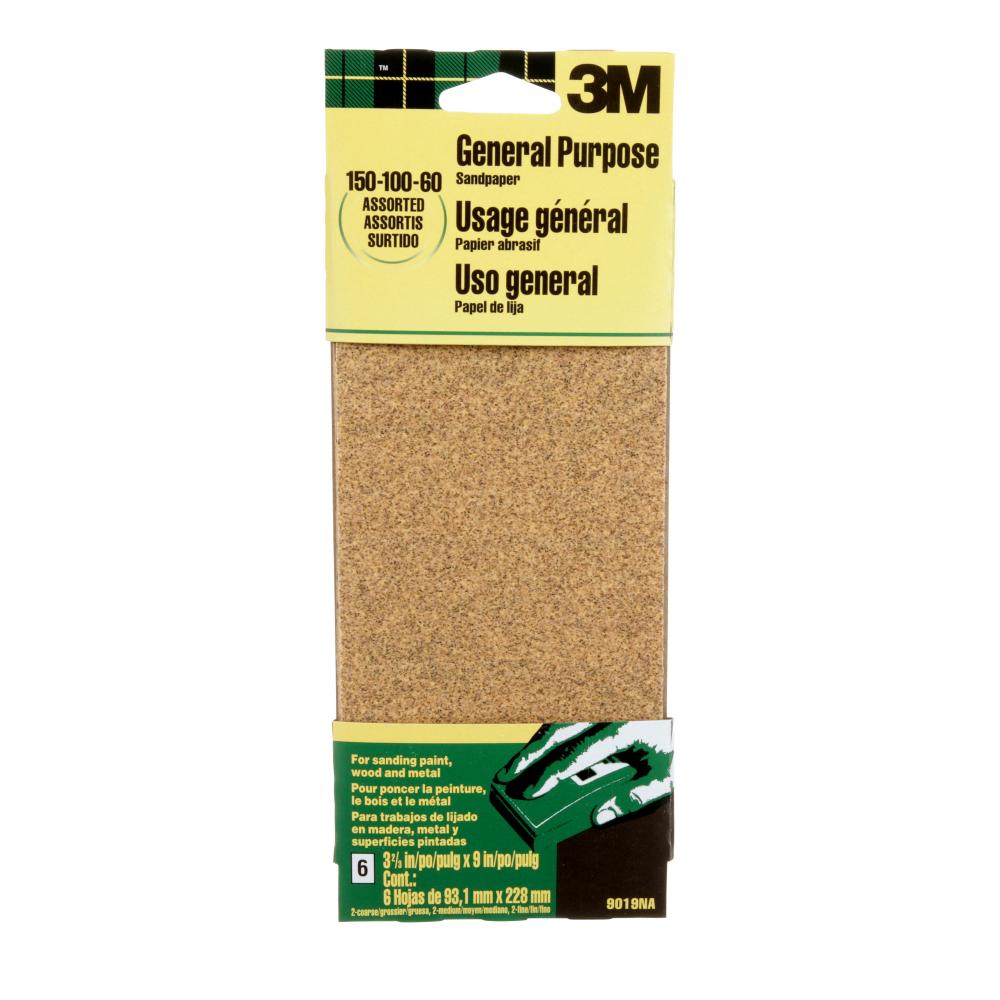 3M™ General Purpose Sanding Sheets 9019NA-CC, 3 2/3 in x 9 in, Assorted grit, 6/Pack