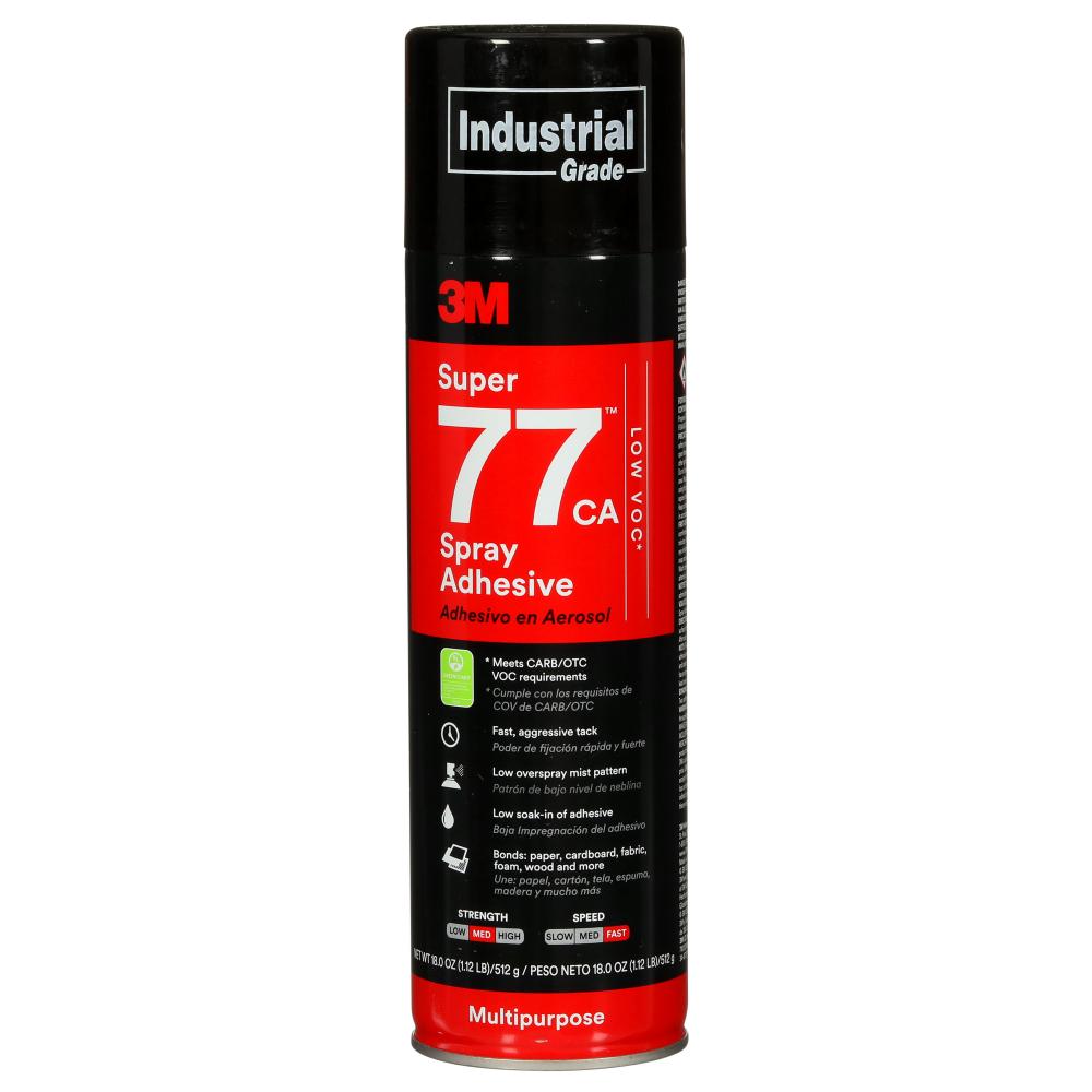 3M™ Super 77™ Multi-Purpose Spray Adhesive, low VOC < 25%, clear, net weight 18.0 oz