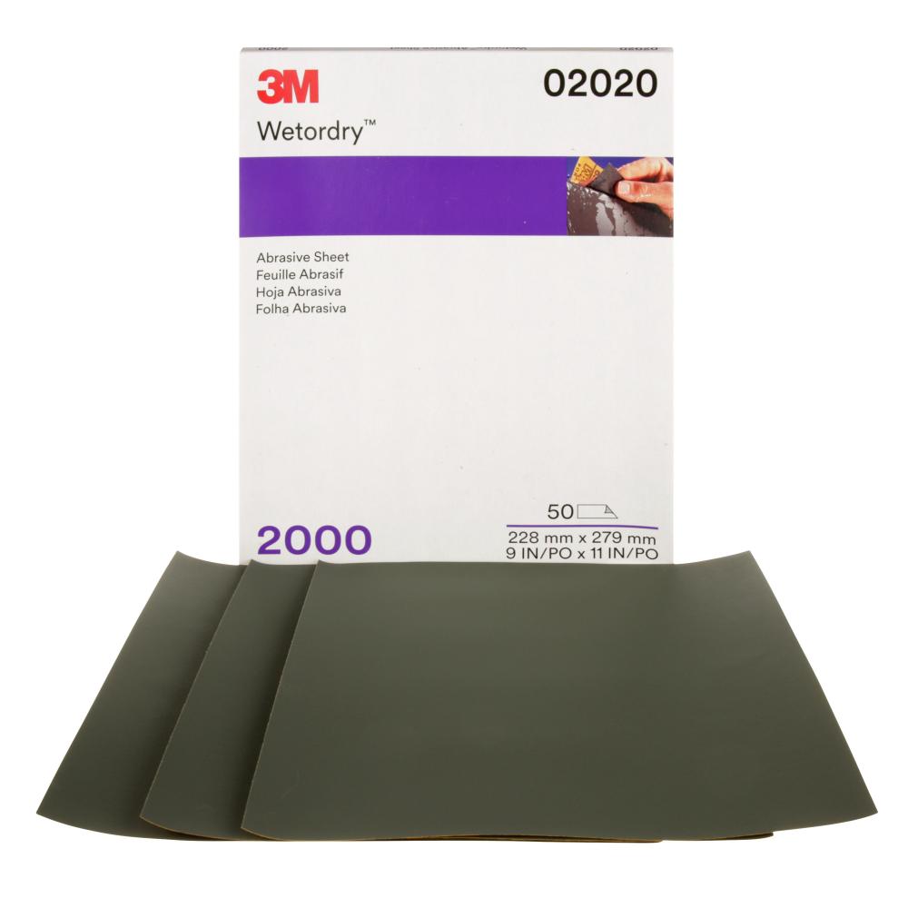 3M™ Imperial™ Wetordry™ Sheet, 02020, 2000A, 9 in X 11 in, (22.86 cm x 27.94 cm)