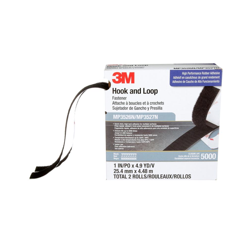 3M™ Hook and Loop Fastener MP3526N/MP3527N, Black, 1 in x 4.9 yd (25.4 mm x 4.5 m)