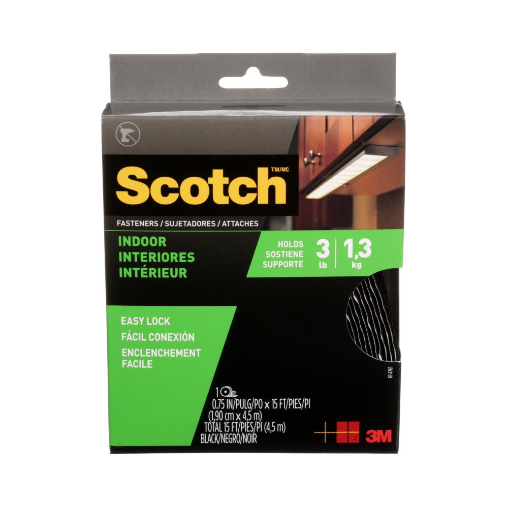 Scotch™ Indoor Fasteners RF4761, 3/4 in x 15 ft (19 mm x 4.57 m), Black, 1 Set of Strips