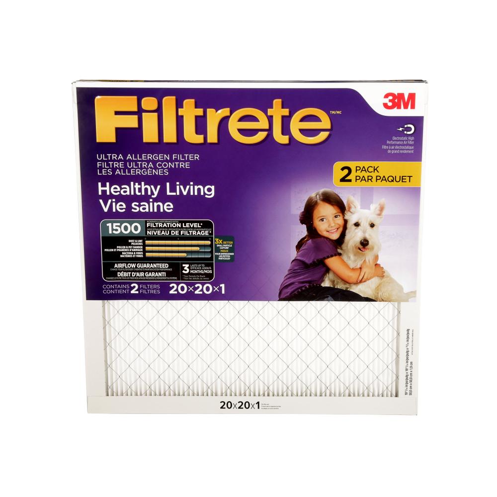 Filtrete™ Healthy Living Ultra Allergen Filter, MPR 1500, 20 in x 20 in x 1 in, 2 per pack