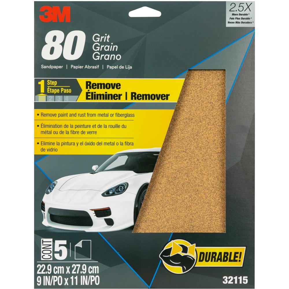 3M™ Sandpaper 32115, 9 x 11 in, 80 Grit, 5 Sheets/Pack, 20 packs/Case