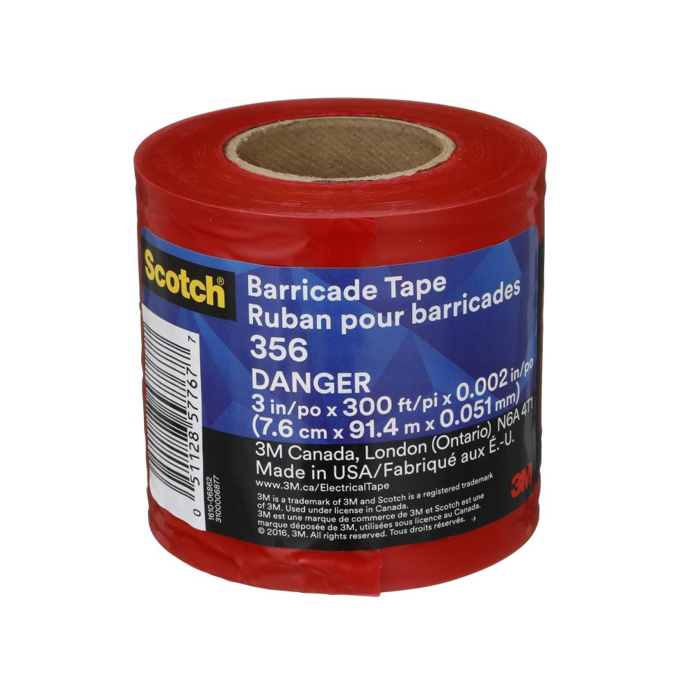 Scotch® Barricade Tape, 356, red, &#34;Danger&#34;, 300 ft (91.4 m)