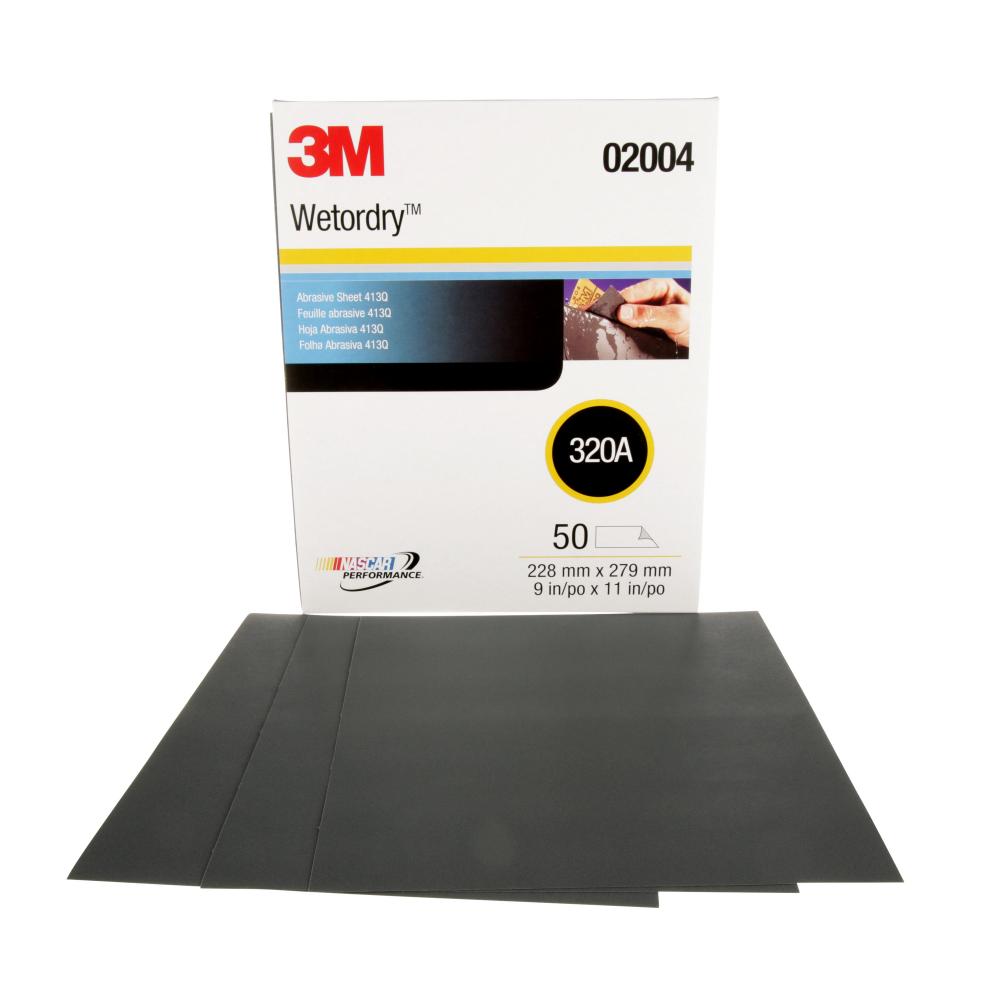 3M™ Wetordry™ Abrasive Sheet, 413Q, 02004, 9 in x 11 in (22.86 cm x 27.94), 320, A-weight