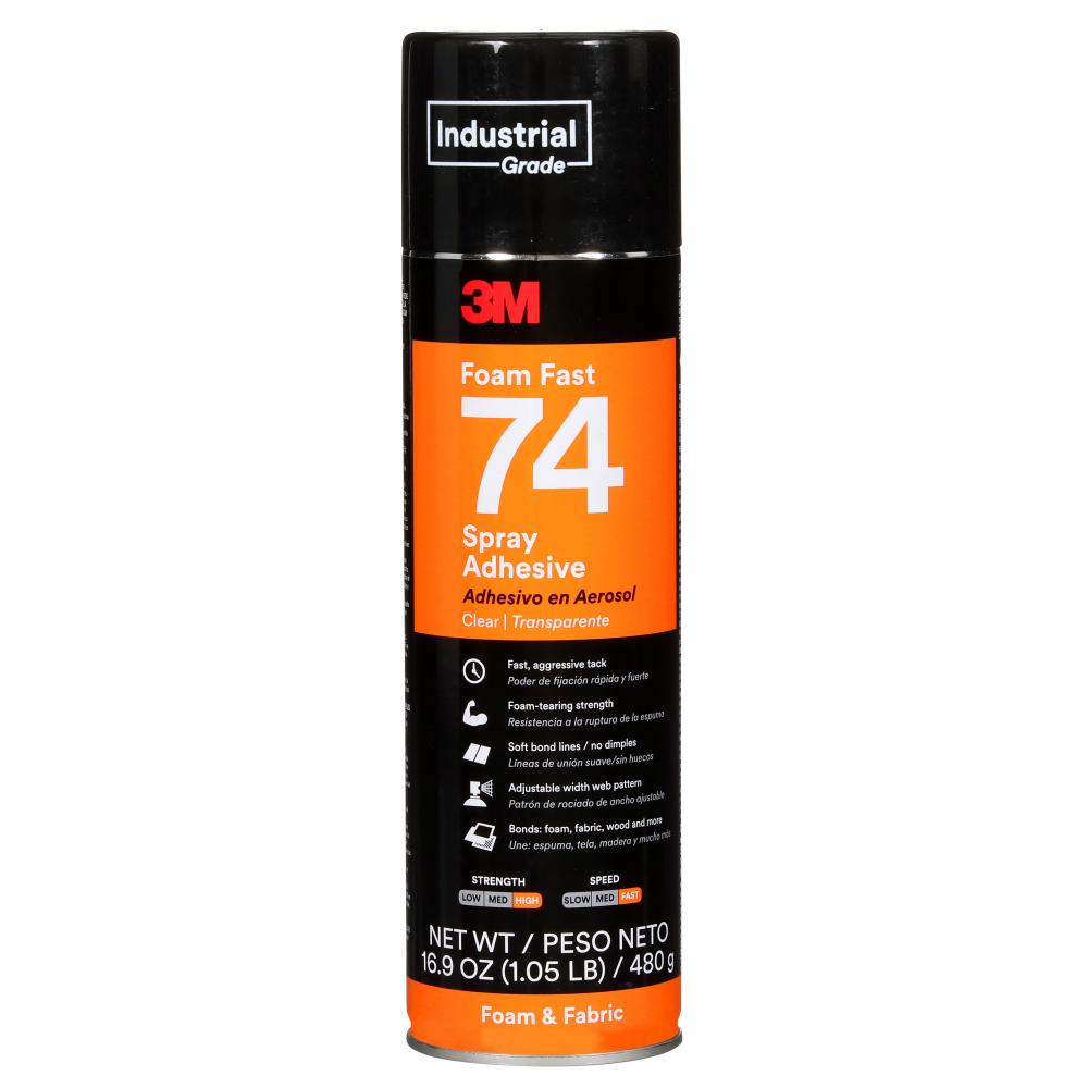 3M™ Foam Fast Spray Adhesive 74, Clear, 24 fl oz Can (Net Wt 16.9 oz), 12/Case