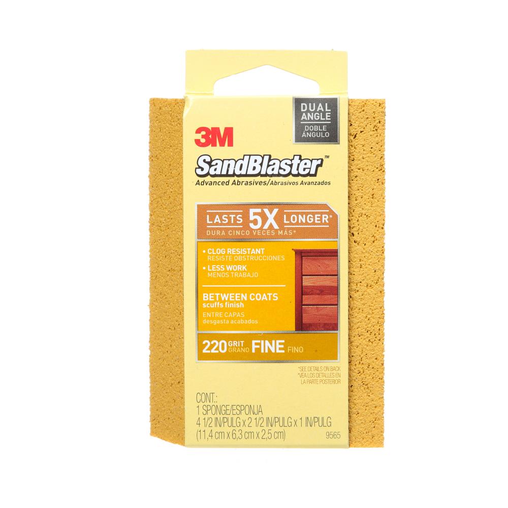 3M™ SandBlaster™ Sanding Sponge 9565, Dual Angle, 220 Grit, 4 1/2 in x 2 1/2 in x 1 in, 1/Pack