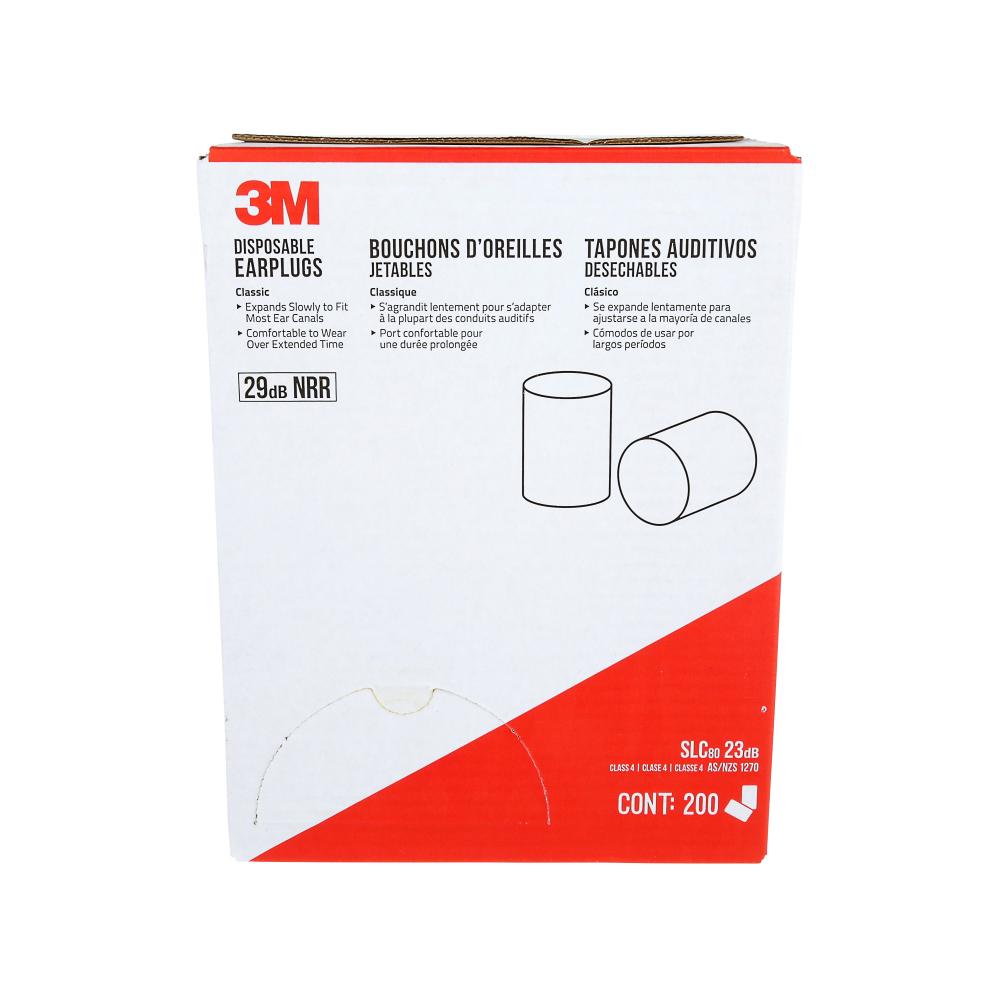 3M™ Disposable Earplugs 90581H200-C, 29 dB NRR, Orange, 1 Pair/Pack, 200 Packs/Case