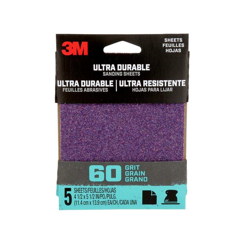 3M™ Ultra Durable Power Sanding 1/4 Sheet, 60 grit, 1/4Sht5pk60, 5/Pack