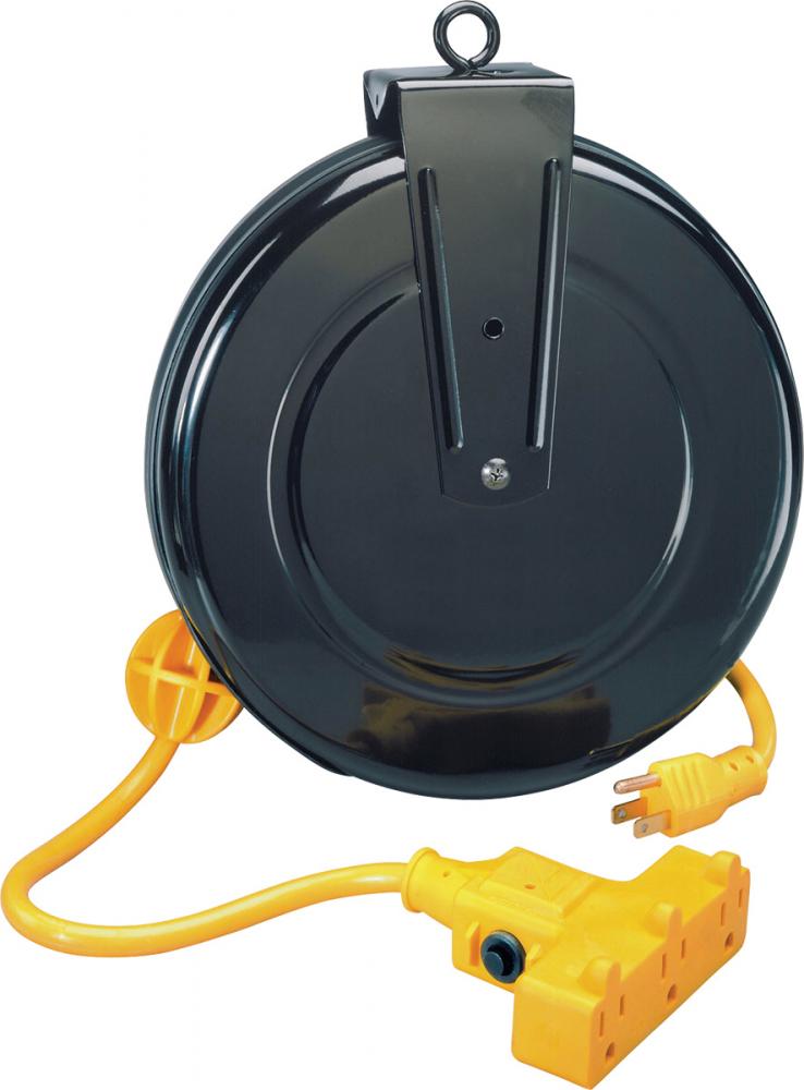 30&#39; POWDER COATED METAL RETRACTABLE POWER CORD REEL