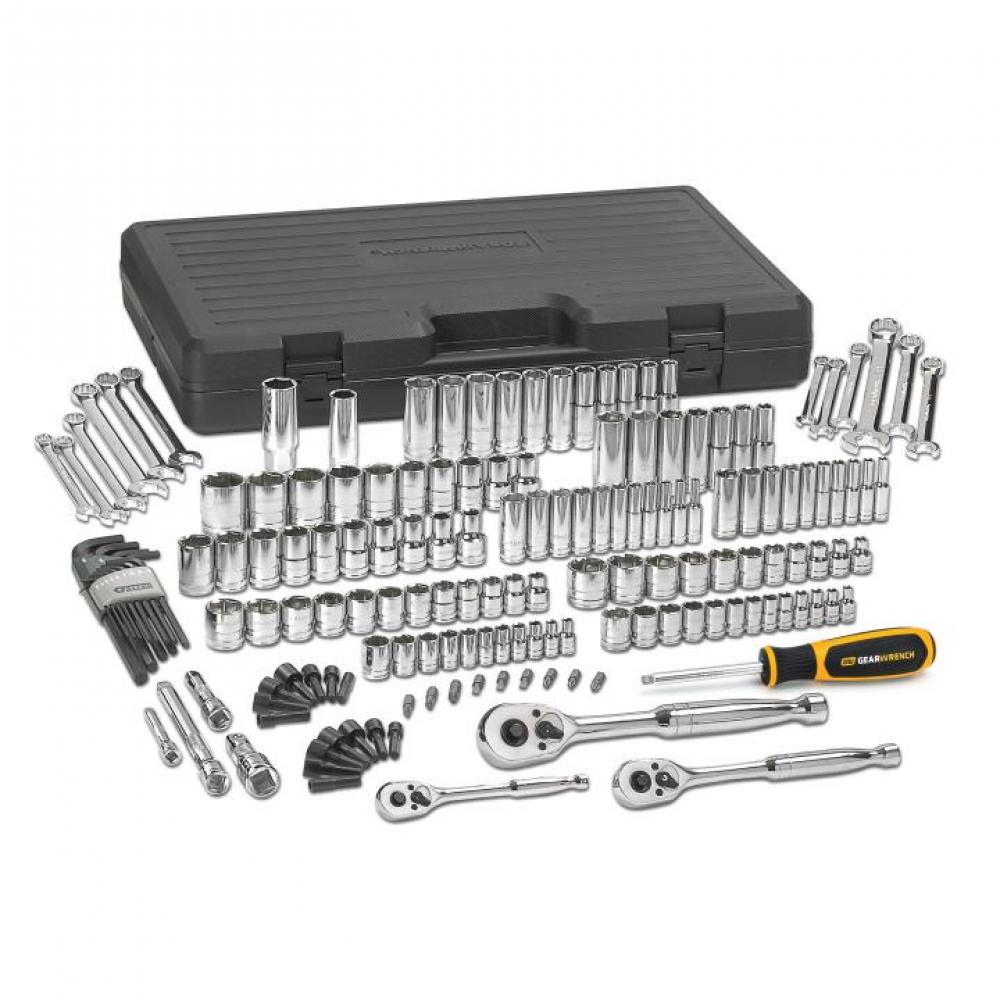 165 Pc. 1/4&#34;, 3/8&#34;, and 1/2&#34; Drive 6 Point SAE/Metric Mechanics Tool Set